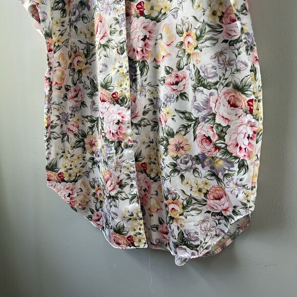 Kathryn Floral Satin Button Front Lined Sleep shirt Night gown, size est‎ L - Picture 2 of 16